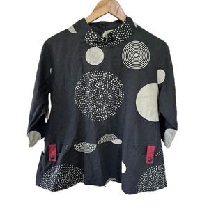 Mao Mam Women's 100% Cotton High Neck Circle Geometric A-Line Asian Tunic Top M